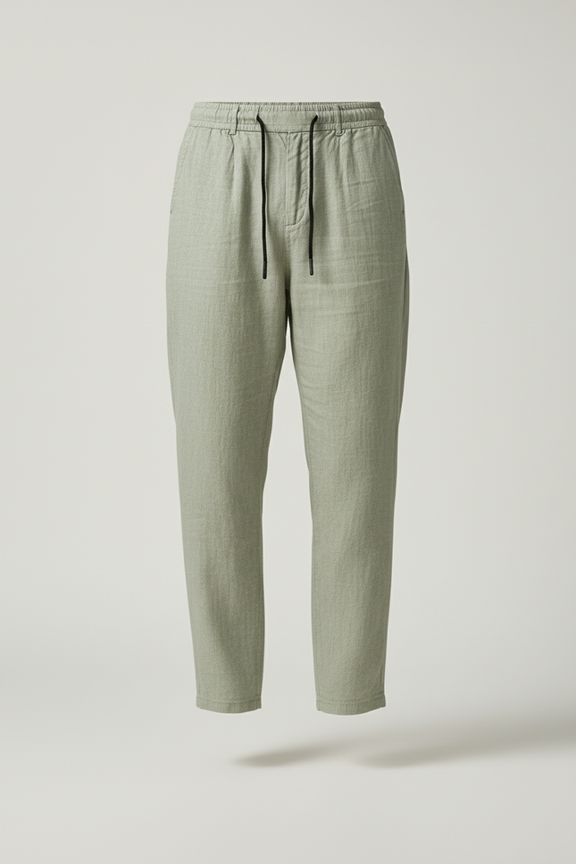 Pantalon Baggy Vert Menthe Lin Ample Cordon Décontracté - vue 3