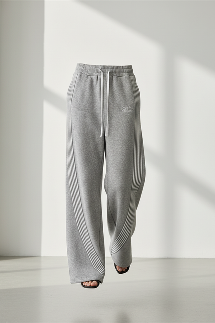 Pantalon Baggy Gris Ample Rayures Blanches Cordon - Molleton - vue 3