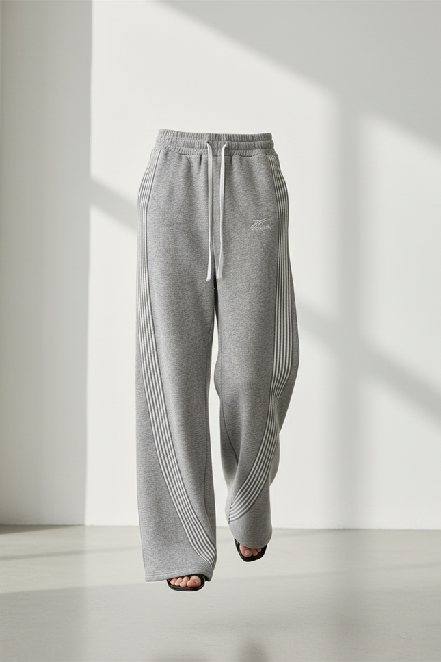 Pantalon Baggy Gris Ample Rayures Blanches Cordon - Molleton - vue 3