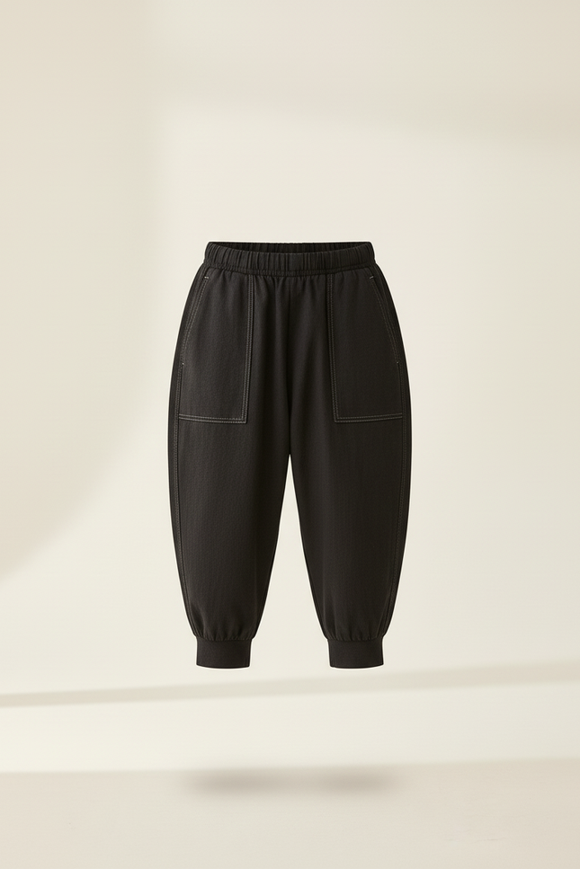 Pantalon Baggy Noir Coton Ample Décontracté Unisexe - vue 3