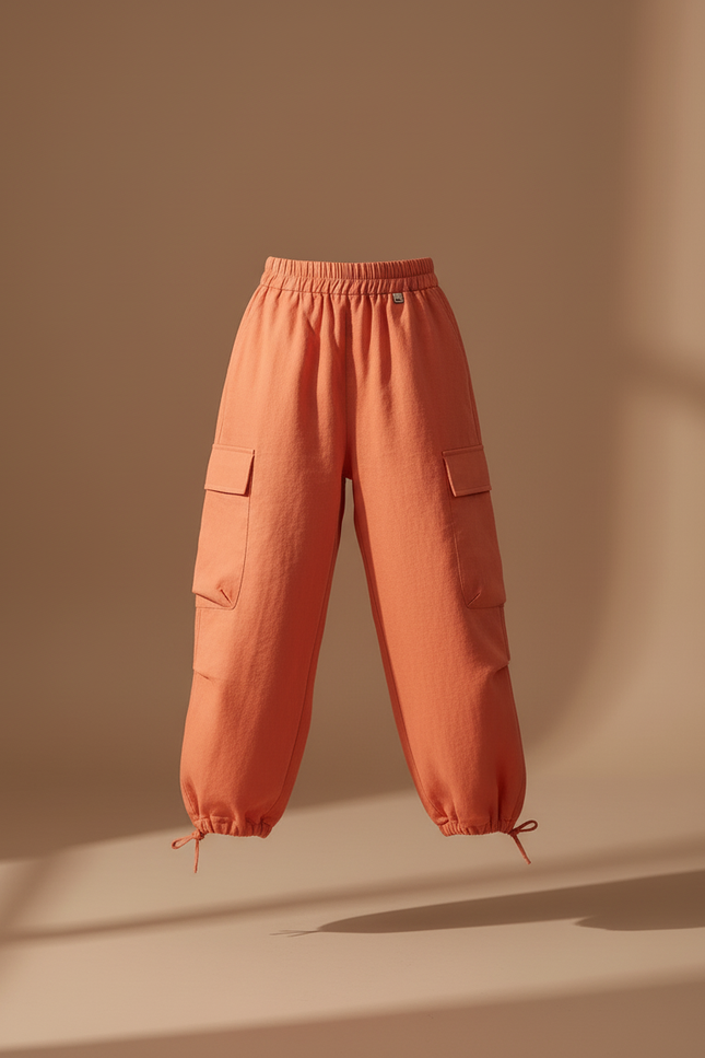 Pantalon Baggy Orange Cargo Ample Coton Enfant - vue 3