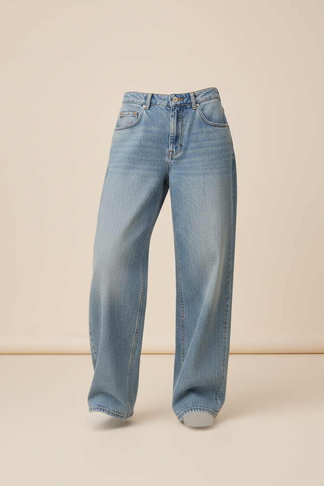 Pantalon Baggy Jean Bleu Décontracté Ample Femme - vue 3