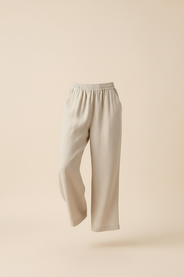 Pantalon Baggy Beige Lin Ample Décontracté Léger Fluide - vue 3