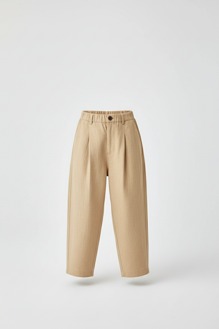 Pantalon Baggy Beige Lin Plissé Enfant Décontracté - vue 3