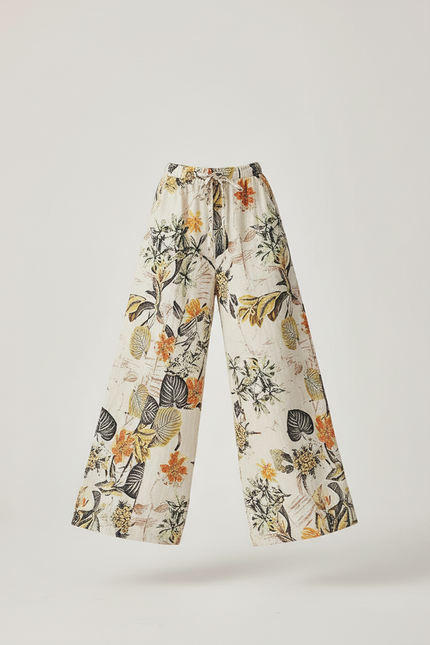 Pantalon Baggy Fleuri Ample Fluide Bohème Cordon - Imprimé Lin - vue 3