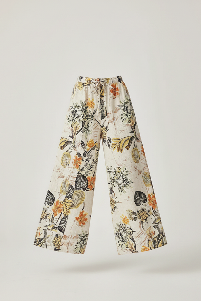 Pantalon Baggy Fleuri Ample Fluide Bohème Cordon - Imprimé Lin - vue 3
