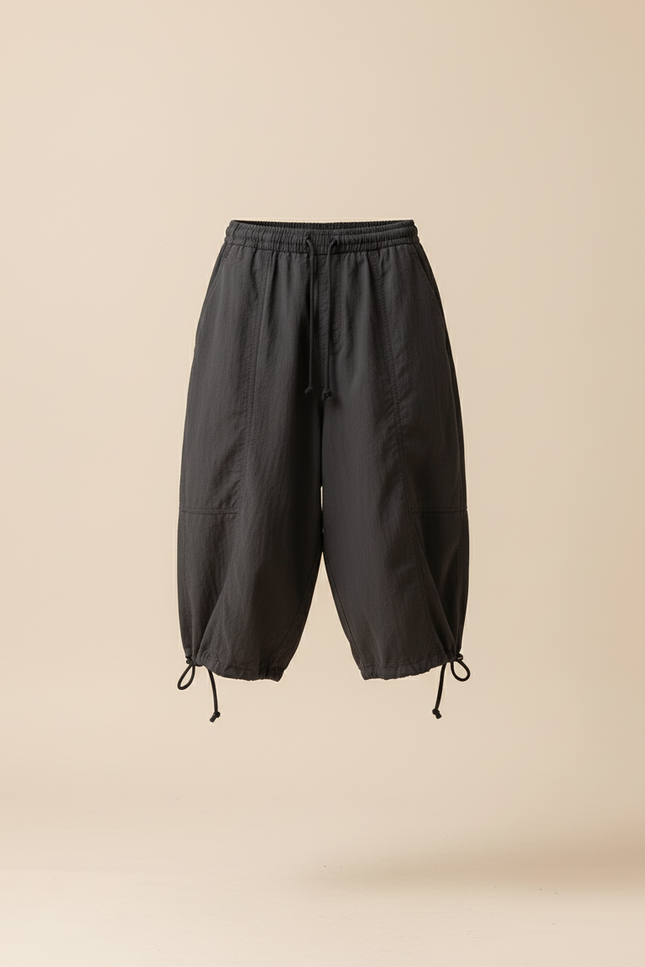 Pantalon Baggy Gris Foncé Fluide Court Décontracté - Polyester - vue 3
