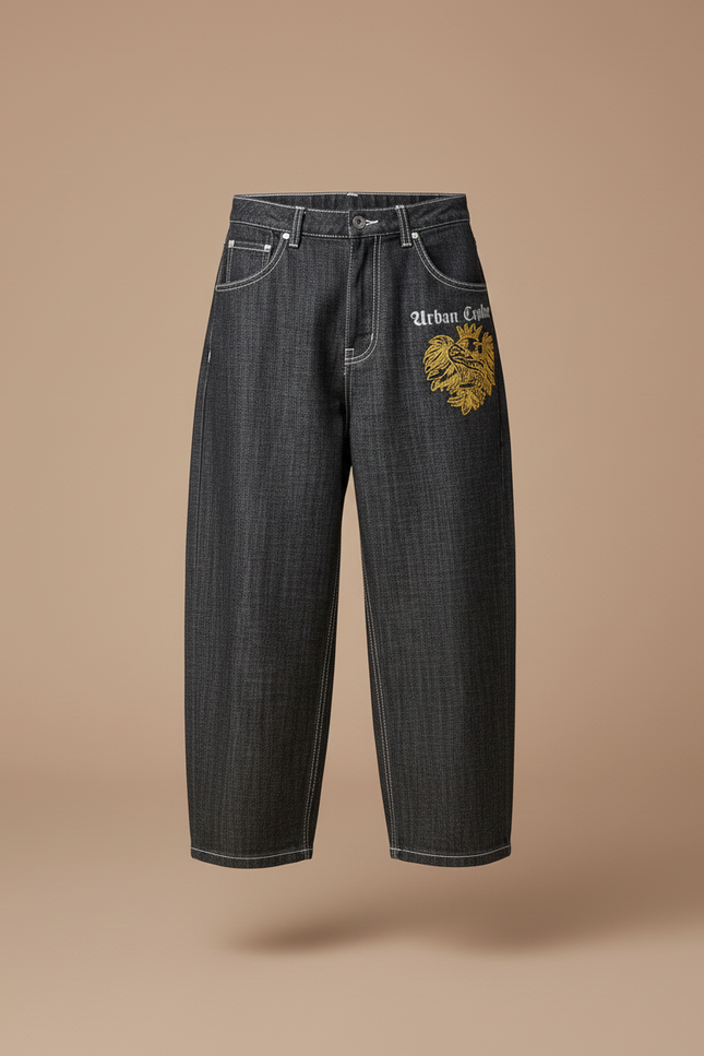 Pantalon Baggy Gris Brodé Lion Ample Enfant - Jean - vue 3