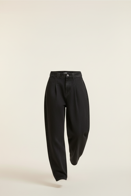 Pantalon Baggy Noir Ample Taille Haute Décontracté Femme - Jean - vue 3