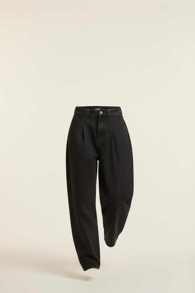 Pantalon Baggy Noir Ample Taille Haute Décontracté Femme - Jean - vue 3