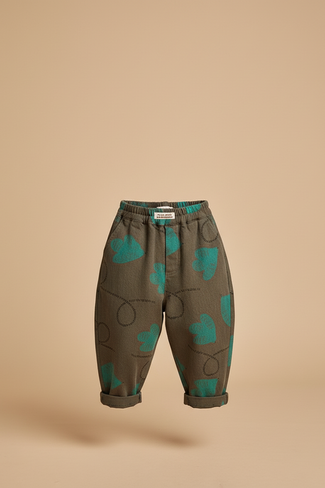 Pantalon Baggy Kaki Coton Ample Motifs Cœurs Enfant - Molleton - vue 3