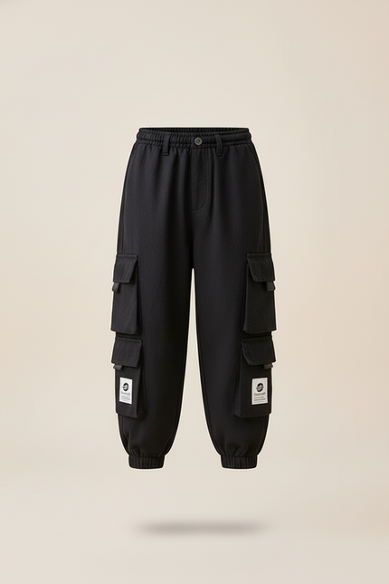 Pantalon Baggy Noir Cargo Décontracté Enfant Poches - Molleton - vue 3