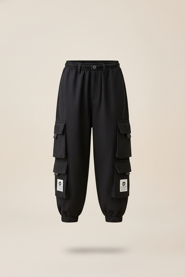 Pantalon Baggy Noir Cargo Décontracté Enfant Poches - Molleton - vue 3