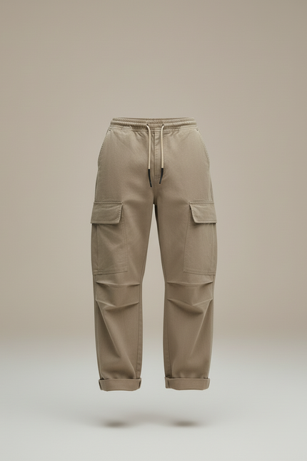 Pantalon Baggy Cargo Beige Coton Ample Décontracté Homme - vue 3