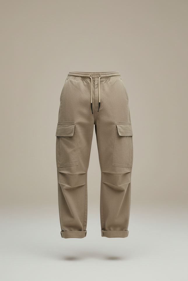 Pantalon Baggy Cargo Beige Coton Ample Décontracté Homme - vue 3
