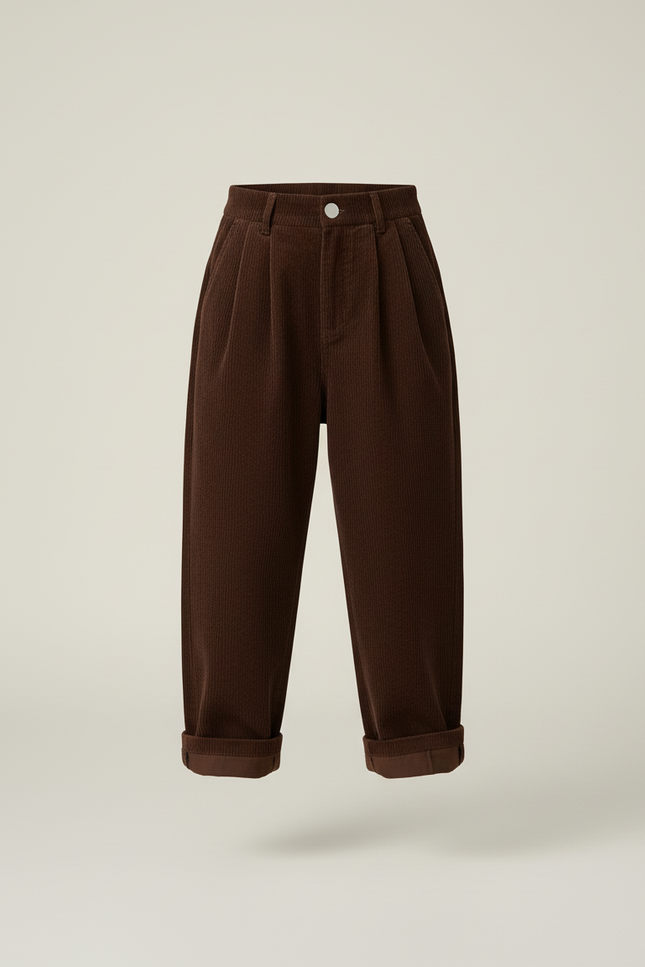 Pantalon Baggy Marron Côtelé Ample Décontracté Plissé - Cordé - vue 3