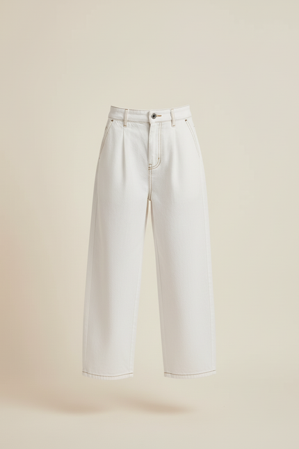 Pantalon Baggy Blanc Casse Ample Coton Lâche Fille - Jean - vue 3