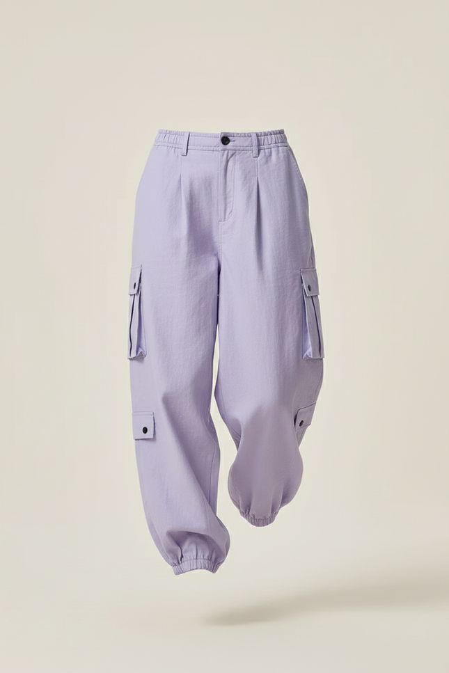 Pantalon Baggy Lilas Cargo Ample Décontracté Femme - Violet Coton - vue 3