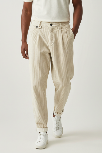 Pantalon Baggy Beige Côtelé Plissé Décontracté Homme - Cordé - vue 3