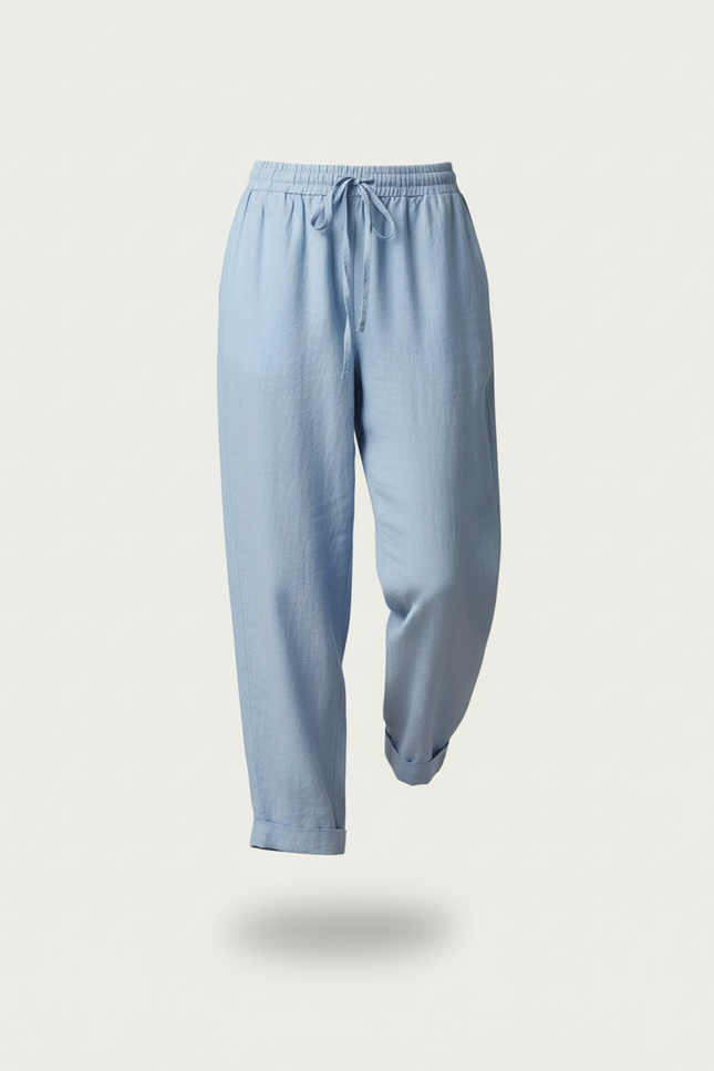Pantalon Baggy Bleu Clair Ample Lin Décontracté Femme - vue 3