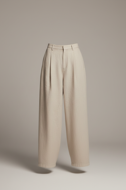 Pantalon Baggy Beige Ample Plissé Femme Élégant - Lin - vue 3