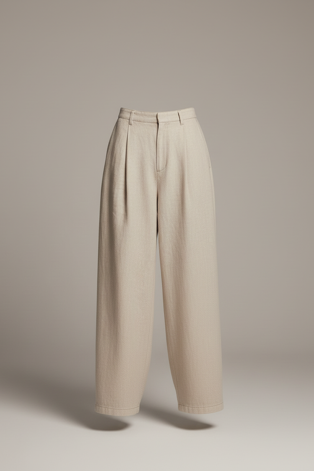 Pantalon Baggy Beige Ample Plissé Femme Élégant - Lin - vue 3