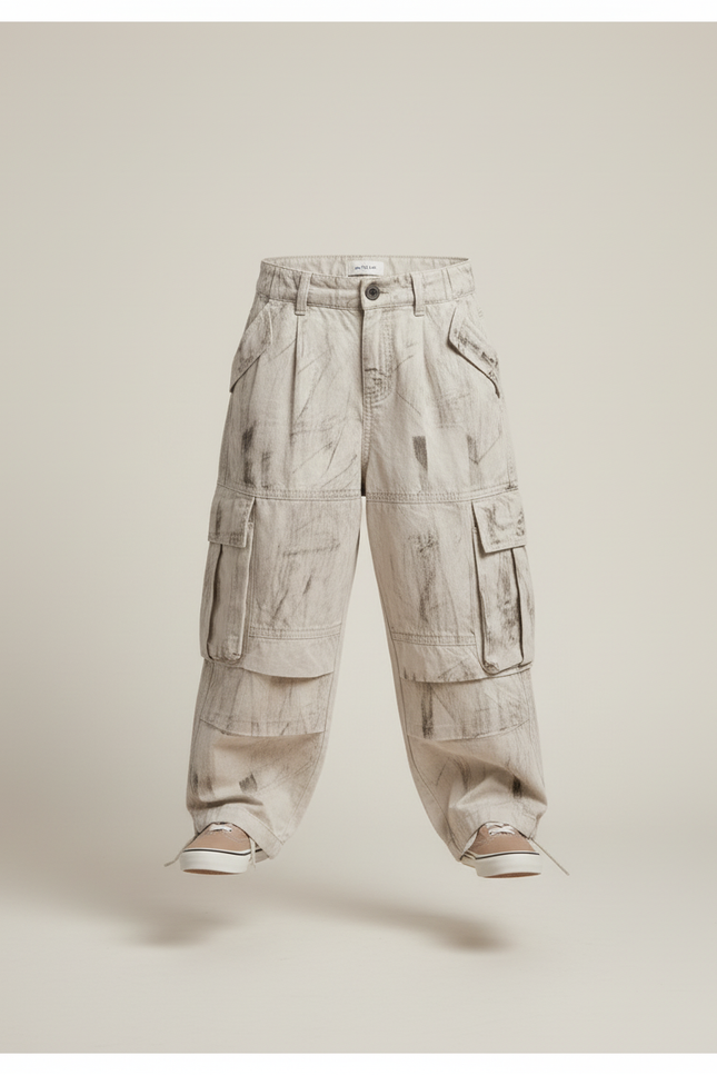 Pantalon Baggy Gris Cargo Ample Enfant Décontracté - Toile - vue 3