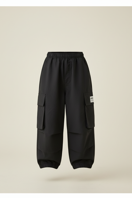 Pantalon Baggy Noir Cargo Ample Garçon Décontracté - Polyester - vue 3