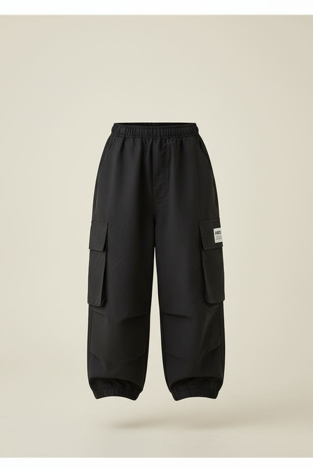Pantalon Baggy Noir Cargo Ample Garçon Décontracté - Polyester - vue 3