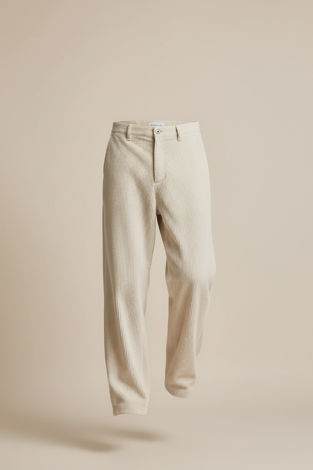 Pantalon Baggy Côtelé Ample Décontracté Beige Homme - Cordé - vue 3