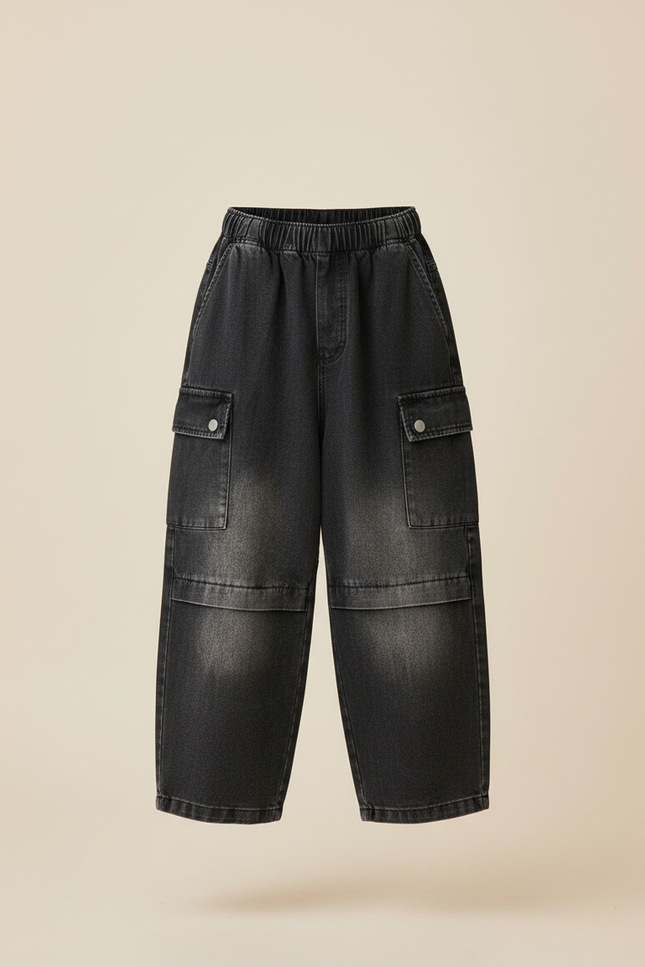 Pantalon Baggy Noir Dégradé Cargo Ample Garçon - Jean - vue 3