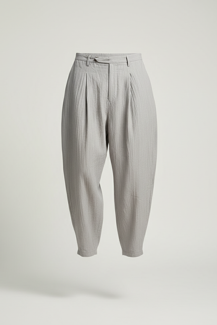 Pantalon Baggy Gris Lin Plissé Ample Homme - vue 3