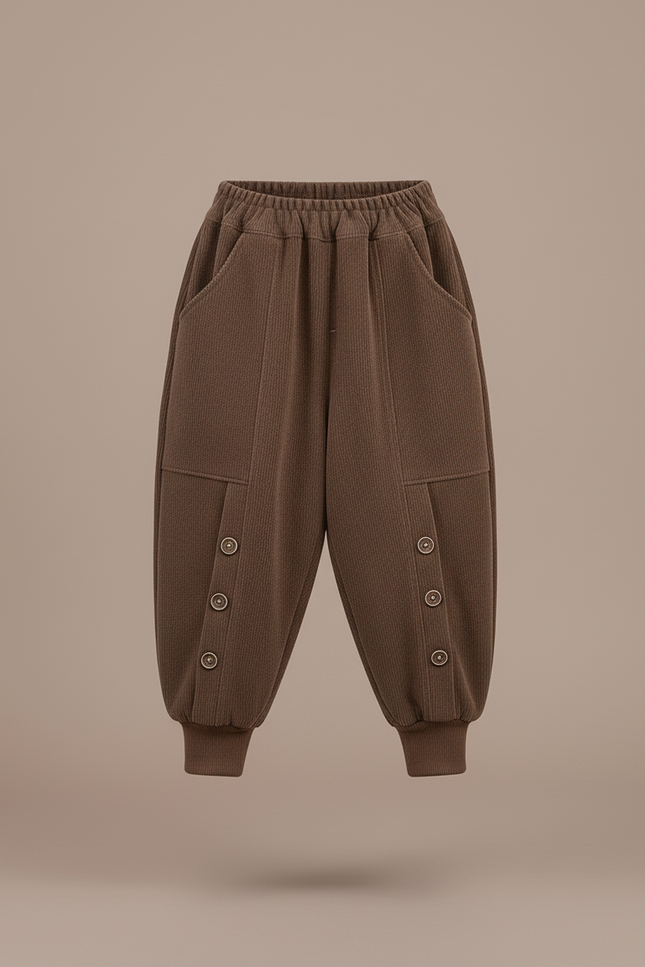 Pantalon Baggy Marron Côtelé Ample Confortable Enfant - Cordé - vue 3