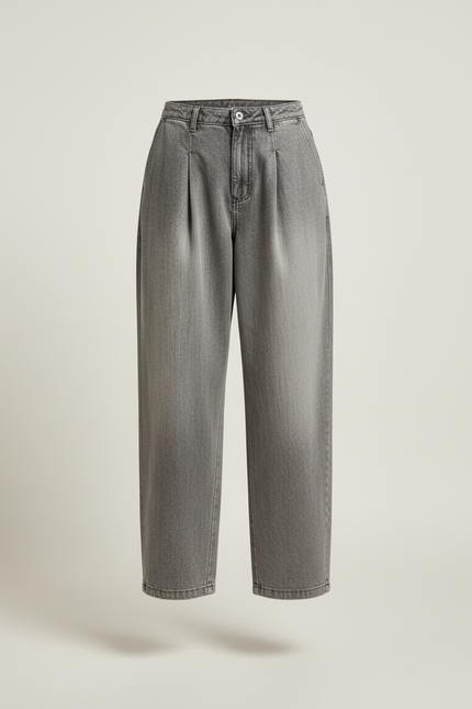 Pantalon Baggy Gris Plissé Ample Taille Haute Femme - Jean - vue 3