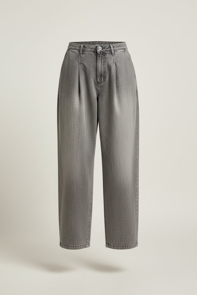 Pantalon Baggy Gris Plissé Ample Taille Haute Femme - Jean - vue 3