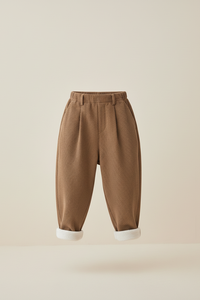 Pantalon Baggy Marron Velours Côtelé Doublé Chaud Enfant - Cordé - vue 3