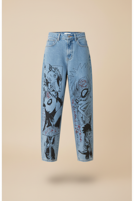 Pantalon Baggy Jean Clair Ample Imprimé Manga Anime - Bleu - vue 3