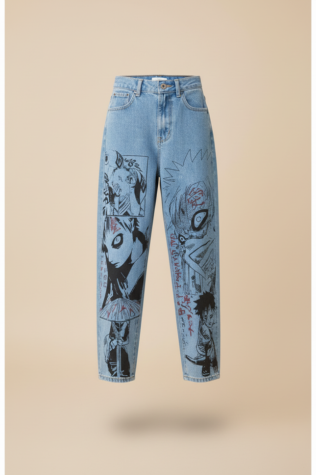 Pantalon Baggy Jean Clair Ample Imprimé Manga Anime - Bleu - vue 3