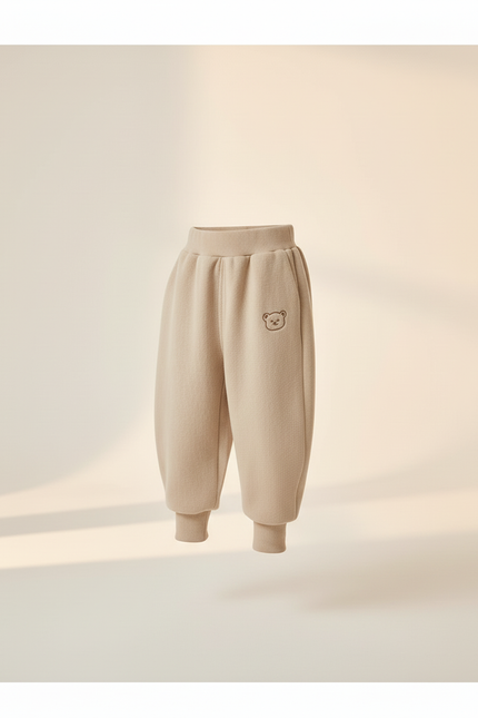 Pantalon Baggy Beige Molletonné Ample Brodé Enfant - vue 3