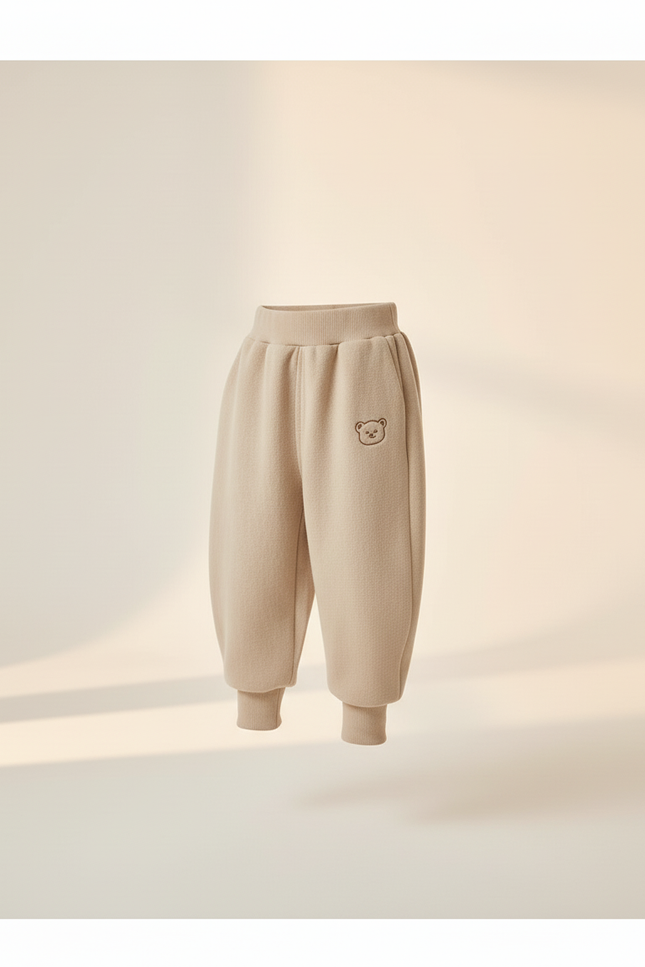 Pantalon Baggy Beige Molletonné Ample Brodé Enfant - vue 3