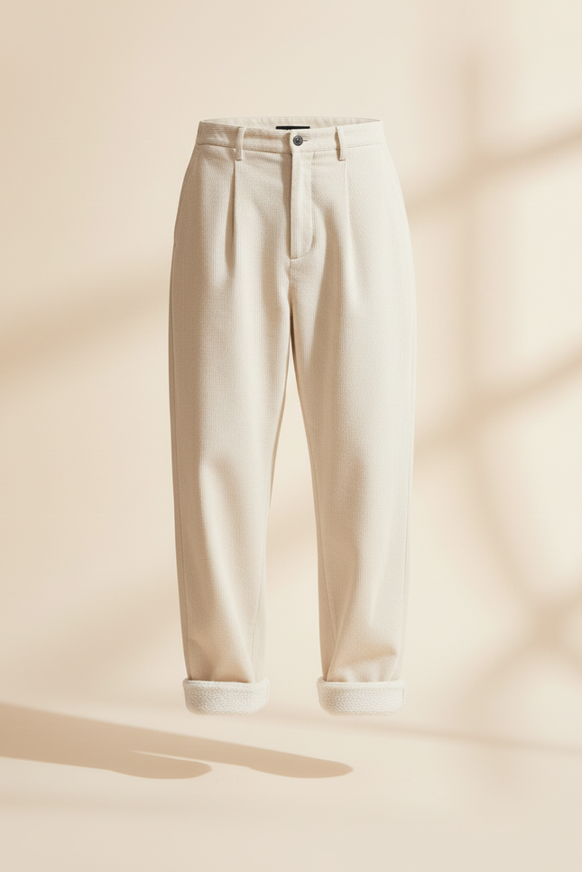 Pantalon Baggy Crème Côtelé Doublé Chaud Homme - Beige Cordé - vue 3