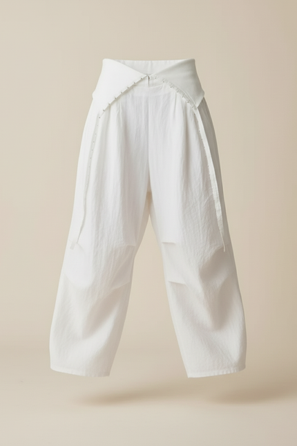 Pantalon Baggy Blanc Lin Ample Décontracté Fluide Femme - vue 3