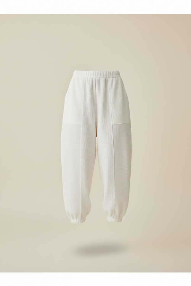 Pantalon Baggy Blanc Casse Ample Texturé Confortable - Maille - vue 3