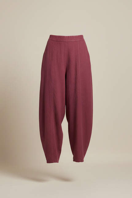 Pantalon Baggy Bordeaux Ample Lin Fluide Femme - vue 3