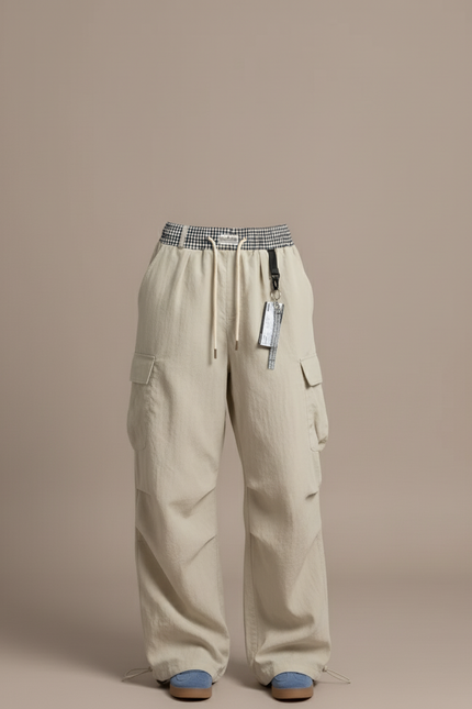 Pantalon Baggy Beige Cargo Ample Cordon Streetwear - Polyester - vue 3