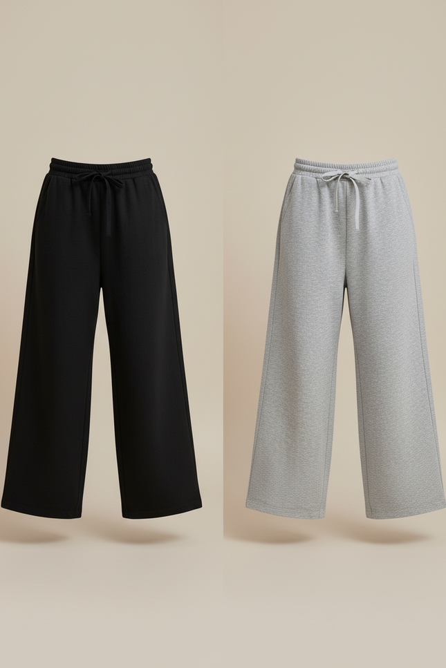 Pantalon Baggy Noir Gris Ample Molletonné Fille - vue 3