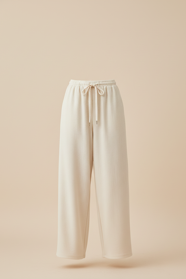 Pantalon Baggy Crème Ample Cordon Fluide Décontracté - Beige Maille - vue 3