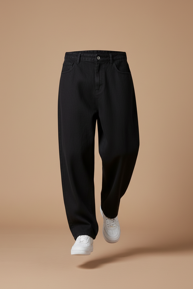 Pantalon Baggy Noir Ample Décontracté Jean Homme - vue 3