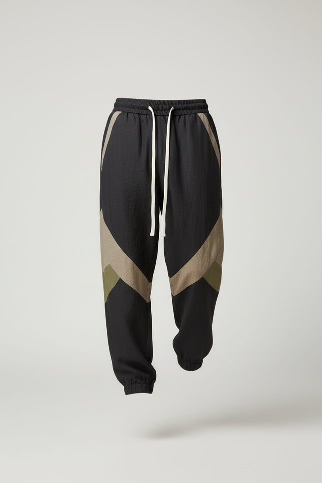 Pantalon Baggy Noir Patchwork Beige Cordon Sport Homme - Polyester - vue 3
