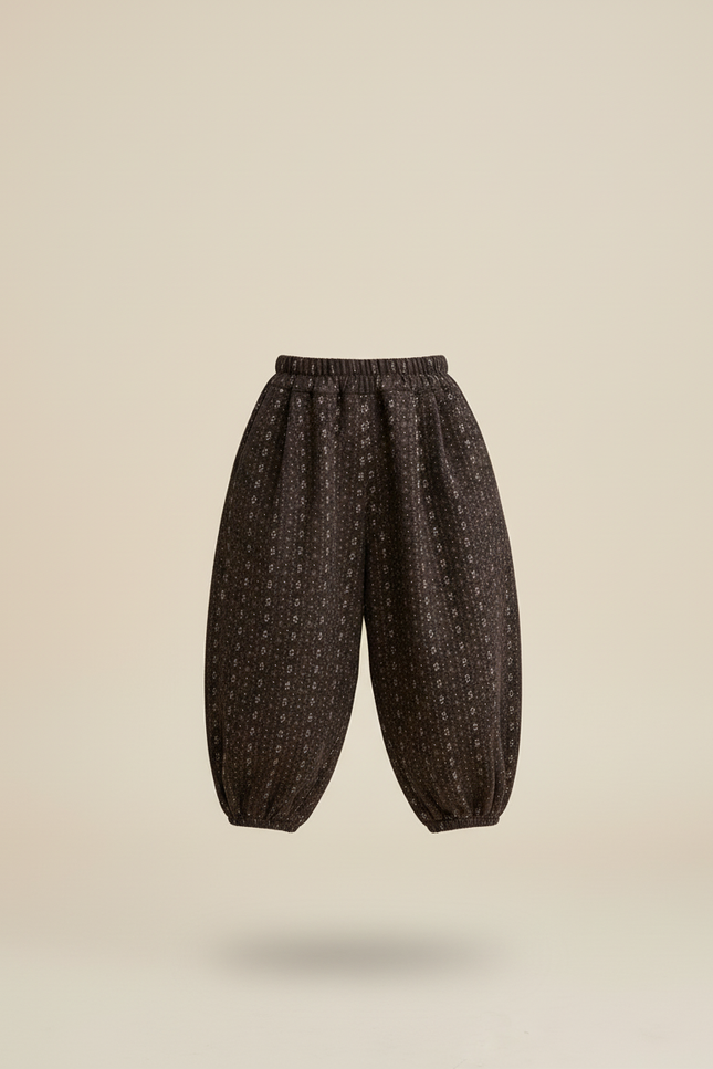 Pantalon Baggy Marron Ample Imprimé Floral Hivernal Enfant - Molleton - vue 3